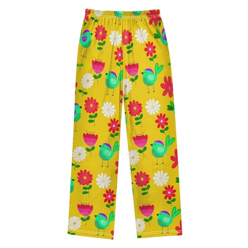 J JOYSAY Bird Flower Blossom Yellow Pajamas Pants Soft Long Pajama Bottoms Lounge Sleep Pants Size S-XL2