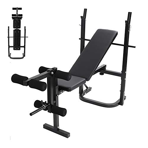 PUTEARDAT Adjustable Folding Weight Bench, Incline Weight Lifting Bench Press Barbell Rack, Home Gym Fitness Workout Bench (Black)