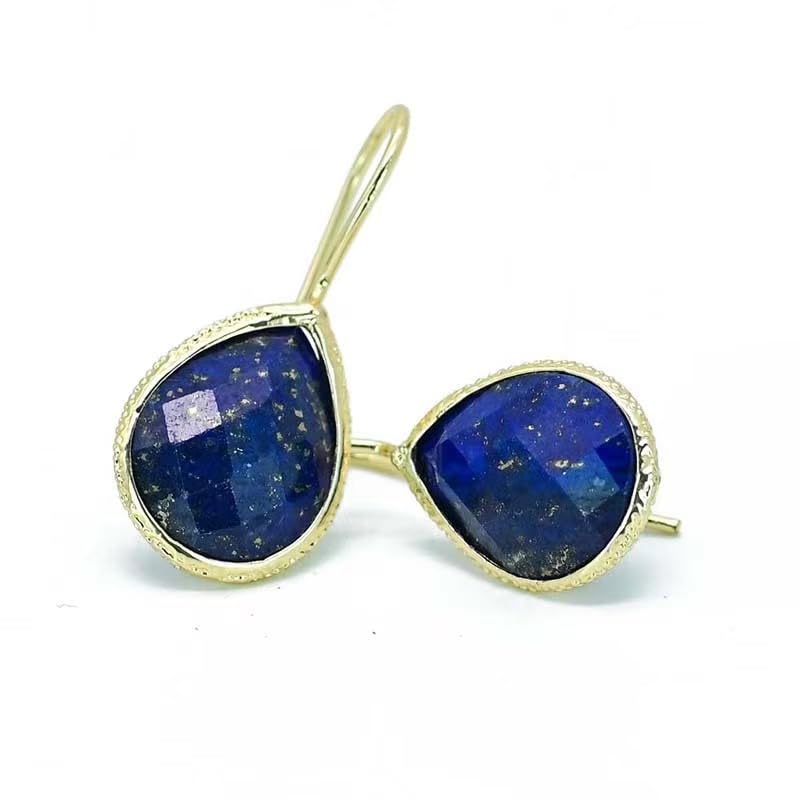Lapis Lazuli Faceted Drop Earrings Gold Plated 925 Sterling Silver Handmade Statement Earrings Jewelry4