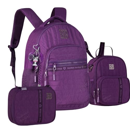 Kit Mochila Rebecca Bonbon Matelassê com Lancheira e Estojo Box Coleção 2026 RB27001 (ROXO)