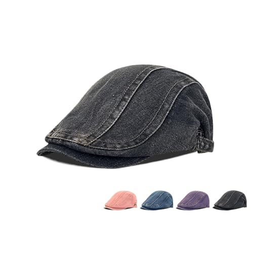 Unisex Newsboy Cap Flat Ivy Hat Cabbie Hunting Driving Hat for Autumn Spring Summer Adjustable Series 22 Black Gray