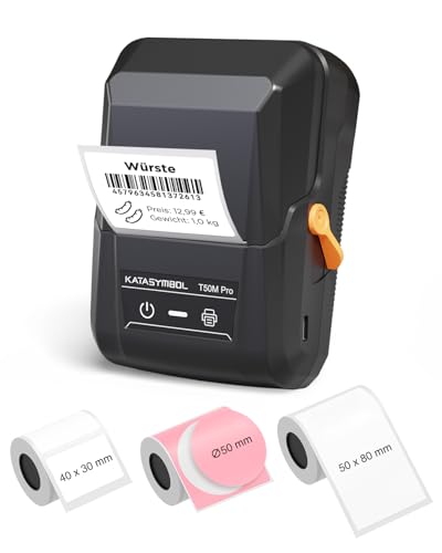 SUPVAN T50M Pro Etikettendrucker Bluetooth mit 3 Etikettenrollen (2 weiß 1 rosa) Value Pack, automatische Etikettengrößenerkennung, für Einzelhandel, Büro, Organisation, Schule und Zuhause