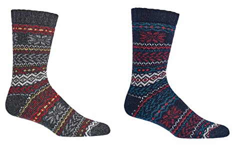 Image of Leo Design 2 Pairs of Norwegian Wool Socks for women, Thermal Knitted, Nordic Hygge Crew Soft Warm, Thermal, Multicolored