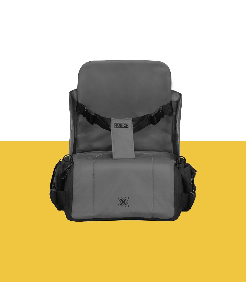 MUNICH Mun25 Siège élévateur portable pour bébé/enfants pliable avec grand compartiment intérieur, imperméable, tissu durable recyclé, idéal pour les repas à la maison et les voyages Max 15 kg
