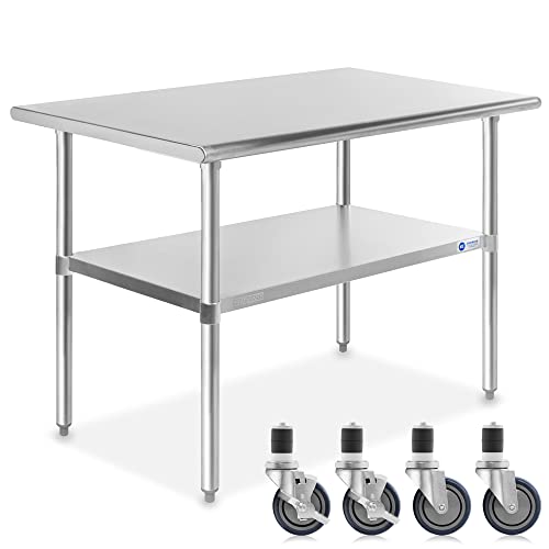 GRIDMANN NSF Stainless Steel Work & Prep Table 48 x 30 Inches with Caster Wheels and Under Shelf for Restaurant, Home, Hotel