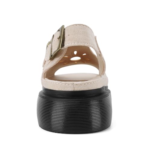 Image of Platform Sandals for Women Chunky Ankle Buckle Casual Open Toe Comfortable Flower Decoration Fisherman Sandals