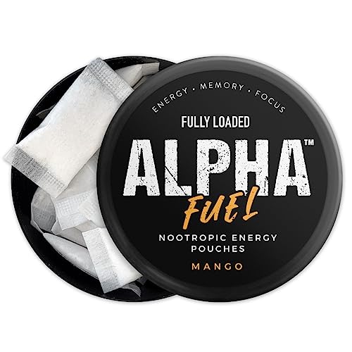 Image of Fully Loaded Alpha Fuel Nootropic Pouches (Mango Fuel) - 5 cans, 15 Pouches per can - Energy Pouches containing Caffeine and nootropic Blend