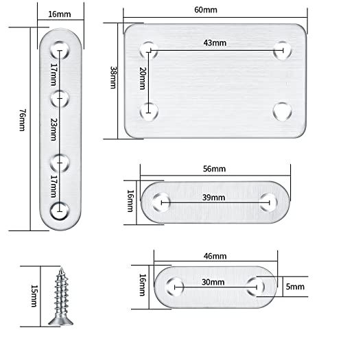 TOOINKCV 14 Pcs Flat Straight Brace Brackets, Flat Plate Bracket, Mending Joining Plates - Image 2