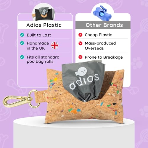 Adios Plastic – Handgefertigter schwarzer Kork-Kotbeutelspender – umweltfreundlicher Hundekotbeutelhalter, plastikfrei, hergestellt aus 100 % nachhaltigem Kork, wasserabweisend, leicht, befestigt sich