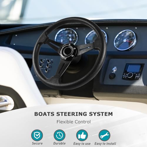LOSCHEN Boat Steering System, 16 feet Cable Outboard Steering Kit 3/4\" Standard Tapered Shaft, Boat Steering Control Cable for Yachts, Fishing Boats and Other Watercraft