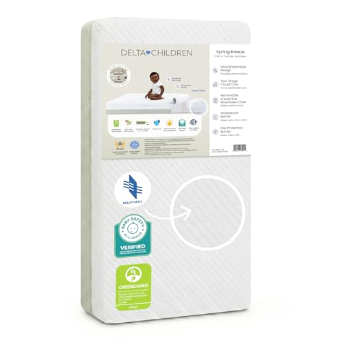 Image of Delta Children Spring Breeze Mattress - Breathable Baby Crib & Toddler Mattress with Cloud Core - Machine Washable Cover - GREENGUARD Gold – Waterproof