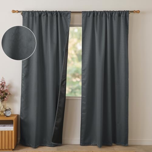 Image of HOMEMONDE 100% True Blackout Curtains 6 Feet Window - Set of 2 Curtains| Embossed Design | Light Block Thermal Insulated & Noise Reducing Top Style Rod Pocket Curtains (Grey, 72Inch)