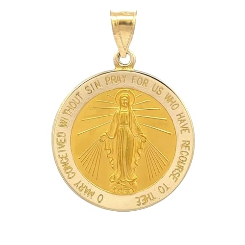 RP Real 14K Gold Pendant for Men or Women, Virgin Mary Mirculous Medal Authentic Heirloom Quality 14K Yellow Gold with Premium Jewelry Box, Handcrafted in the USA, Suble Sizing for Layering and All Occasions (0.75")