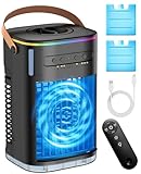 CENSTECH 4-IN-1 Small Air Conditioner w/ 2Ice Packs, 16.5ft Remote, 1200ML Tank, 7H Smart Timer, 3Speed & 2Cool Mist Up to 100Sq.ft Personal Air Conditioner, 7Color Light Portable AC Unit for Bedrooms