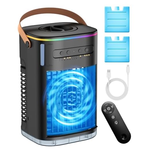 CENSTECH 4-IN-1 Small Air Conditioner w/ 2Ice Packs, 16.5ft Remote, 1200ML Tank, 7H Smart Timer, 3Speed & 2Cool Mist Up to 100Sq.ft Personal Air Conditioner, 7Color Light Portable AC Unit for Bedrooms