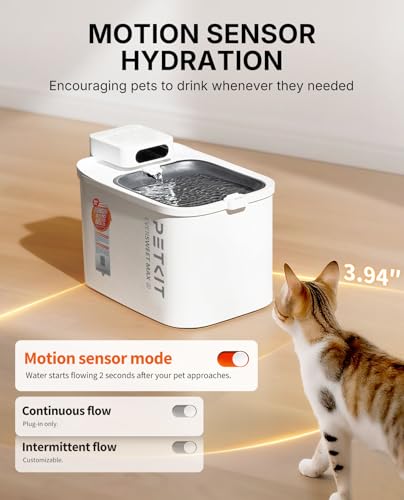 Image of PETKIT Dishwasher Safe Cat Water Fountain, Cordless Automatic Cats Drinking Fountain with Motion Sensor, 101 oz /3L Pet Fountain for Cats Dogs Inside, Smart App Control & Stainless Steel Tray