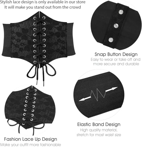 Women's Elastic Costume Waist Belt, Lace-up Tied Waspie Genuine Leather Corset Belts2
