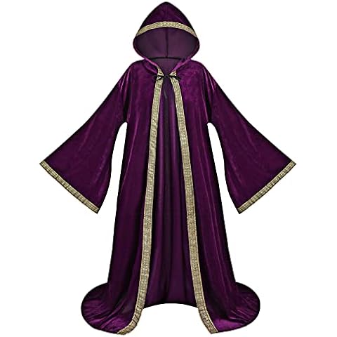 Velvet Wizard Robe with Hooded and Sleeves, Halloween Fancy Cool Cosplay Costume (56"/142cm, Purple) Cover