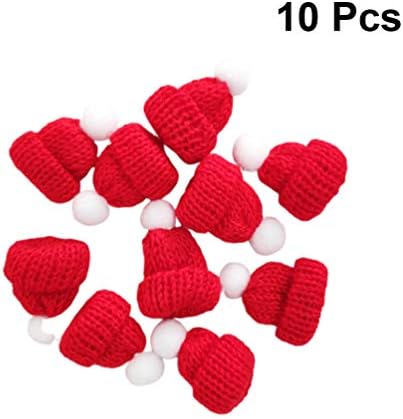 Amosfun 10PCS Christmas Knitted Small Hat Santa Claus Cap Cute Christmas Party Mini Hats Bottle DIY Handmade Accessories