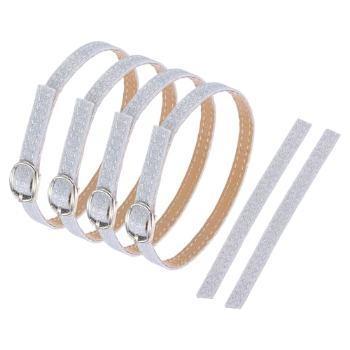 Image of sourcing map 2 Pair Replacement Ankle Strap for Heels Detachable Shoe Straps PU Leather Shoe Band, Leather Silver