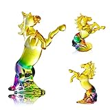 KRISININE Crystal Horse Figurine Handmade Glass Animals Collectible Chinese Fire Horse Paperweight Decor for Home Office Table (Gradient Color)