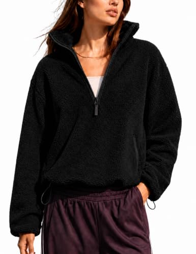 Kumufenc Womens Fleece Sweatshirts Pullover Sherpa Jacket(Black,M)