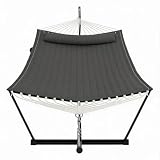 JustSmart Robuste Doppel-Hängematte mit Gestell & Kissen – 2 Personen – 450 kg Belastbarkeit – Wetterfest & mit Balance-Seil – Für Garten, Terrasse, Pool, Camping & Outdoor – Dark Gray