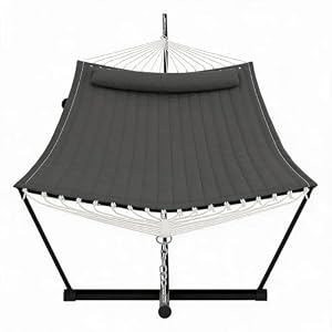 JustSmart Robuste Doppel-Hängematte mit Gestell & Kissen – 2 Personen – 450 kg Belastbarkeit – Wetterfest & mit Balance-Seil – Für Garten, Terrasse, Pool, Camping & Outdoor – Dark Gray
