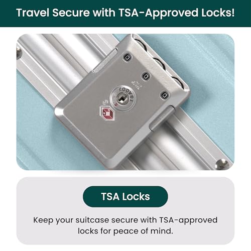 Image of Nobl Travel Zipperless Check In Suitcase - Aluminum Frame, Check In luggage 30.25x20x12 Airline Approved by Noble Travel- Unbreakable Polycarbonate Shell- TSA Locks, 360 Spinner Wheels Powder Blue