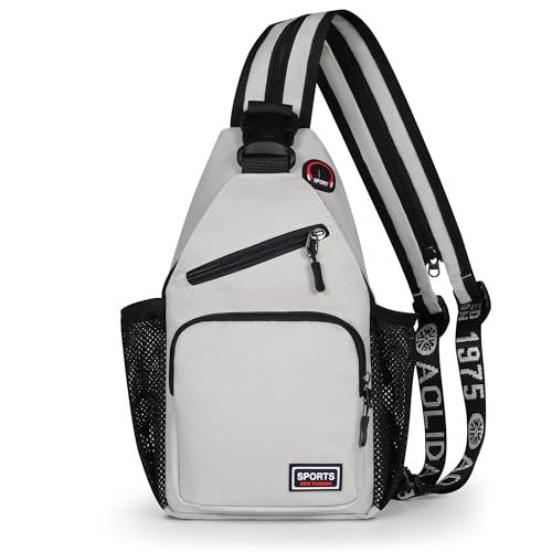 VALUEQLO Crossbody Sling Bag for Men & Women Backpack with Earphone Hole Multipurpose Shoulder Bag Daypack for Travel Hiking (White)