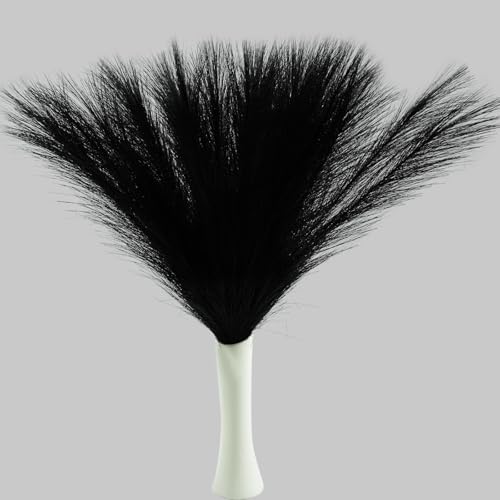 30 Pcs Faux Pampas Grass Fluffy Artificial Flower Fake Grass Pampas Gothic Decor for Bathroom,Vase Filler Flower Arrangement for Best Boho Chic Home Decor Halloween(Black)