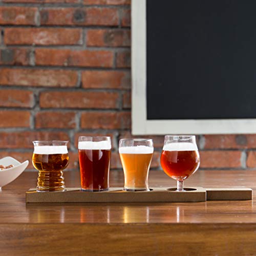 Mygift 5-Piece Beer Tasting Flight Board Set Includes 4 Beer Glasses And Wood Paddle Serving Tray, Each Glass Holds 5 Oz #TOP1