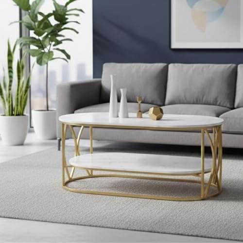 Image of CROWN ART SHOPPEE Coffee Table Centre Table (C-White-Gold)