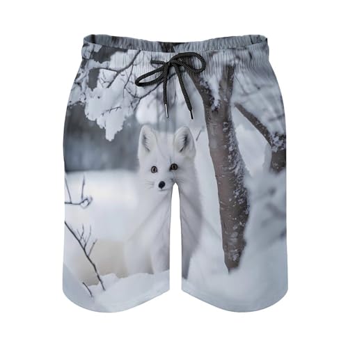 White Fox in The Snow Men's Swim Trunks Board Shorts Beachshorts Swimsuits with Pockets Mesh Liner4