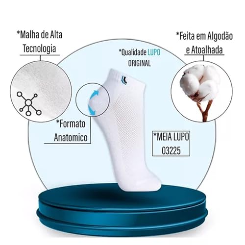 Kit 10 Pares Meias Unissex Lupo Sport Cano Curto Algodão 3225 Original (PRETO, 37-40)