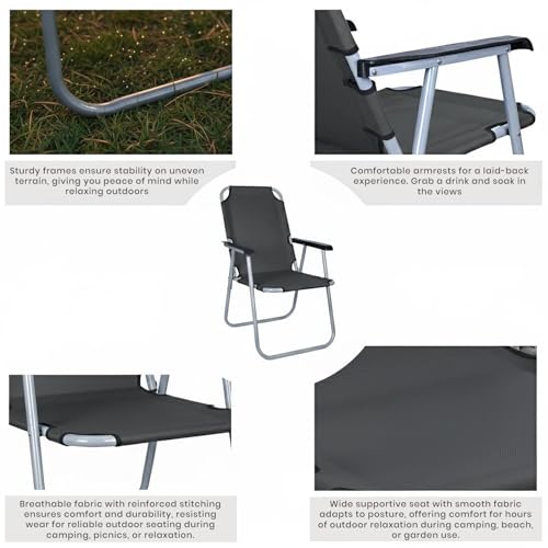 Image of Pivalo Camping Chair Foldable with Arm Rest Portable & Lightweight Folding Fishing Chairs for Outdoor Garden and Beach Picnic Travelling Hiking (Large, Black)
