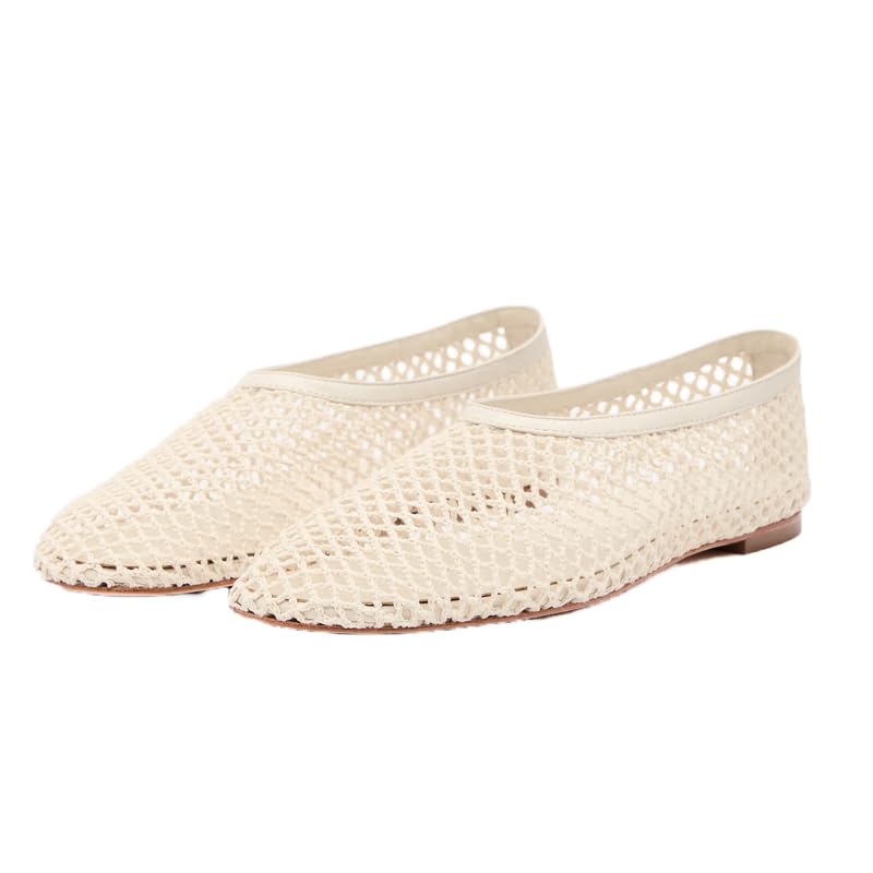 SEIFIN Mesh Ballet Flats for Women Woven Fishnet Ballerina Flats Mary Jane Flats Comfy Casual Office Daily Dress Shoes