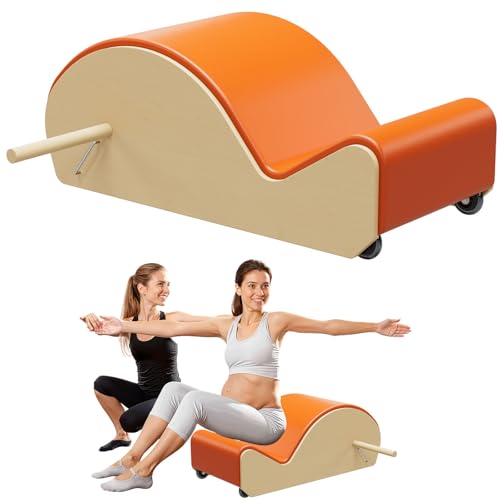 GDMSTIH Wooden Orange Pilates Arc with Spine Corrector for Core Strengthening Back Pain Relief, Pilates Spinal Corrector Arch Barrel for Back Flexibility，at Home Reformer Pilates Posture