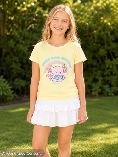 Image of Dvenki Girls Graphic Short Sleeve Crewneck T-Shirt Sizes 6-18 | breathable soft cotton blend, cute graphic prints, summer little and big girls tee, ideal casual wear for school, daily