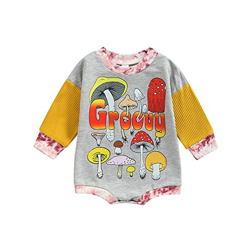Image of FIOMVA Baby Girl Boy Color Block Sweatshirt Romper Groovy Print Long Sleeve Onesie Onepiece Fall Clothes