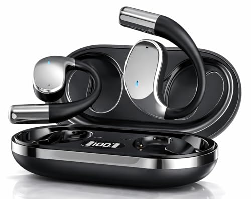 Image of U30 OWS Open Ear Wireless Earbuds with Display, ENC Mic for Crystal-Clear Calls, 60hr Playtime with Type-C Fast Charging, BT5.4 Gaming Bluetooth Earphones, Touch Control Sports Headphone. Black