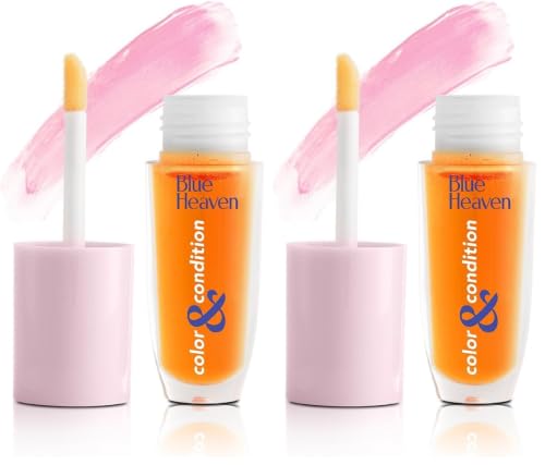 Image of Blue Heaven Color & Condition tinted lip oil for women, lip gloss infused with Cranberry, Raspberry & Hazelnut oil, Hydrating & Softening - Cloudberry Clear, 4.2ml (Pack of 2)