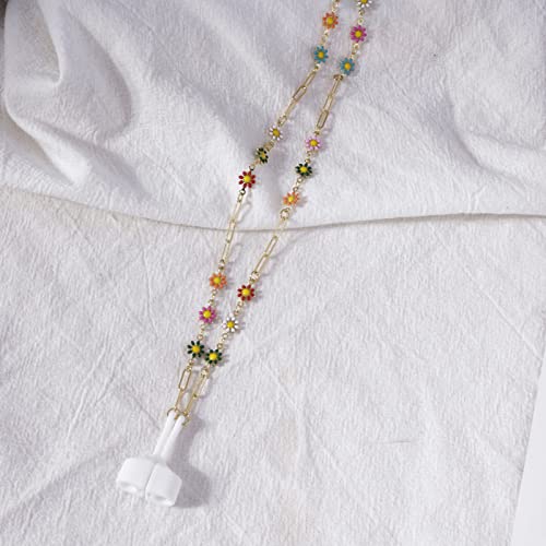 EGEN Colorful Flower Anti-Lost Necklace Golden Copper Chain Leash Accessories with Magnetic Silicone Case Holder Strap Lanyard for Airpods Pro 3 2 1