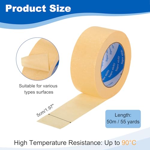 Image of PATIKIL Painters Tape 2 Inch x 55 Yards, Adhesive Masking Tape Light Yellow Paint Tapes for Wall Painting DIY Artist Craft Arts Decoration Labeling