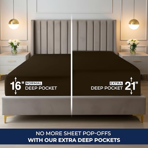 Image of Utopia Bedding Extra Deep Pocket Queen Fitted Sheet, Fits up to 21 Inch Mattress - Hotel Luxury, Soft, Breathable and Comfy - Shrinkage and Fade Resistant - Easy Care (Brown)