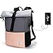 Produktbild MoFut Rucksack Damen Herren Groß Schulrucksack viele Fächer mit 15,6" Laptopfach, Unisex Wasserdichter Rolltop Rucksäcke, Lässiger Backpack Schule Freizeit Uni Arbeit Wandern(Rosa-Grau).