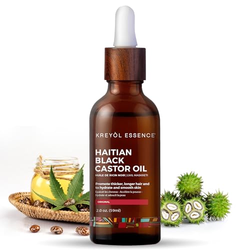 Kreyol Essence - 2 Oz Original Haitian Black Castor Oil Glass Bottle - Thicker Brows & Longer Eyelashes Paraben Free Natural Ingredients