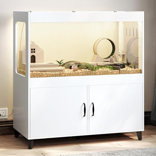 TC-HOMENY Large Hamster Cage Cabinet with Storage, Hamster Cage with LED Lights Easy 360° View...