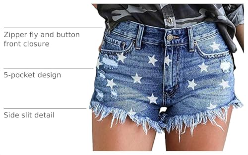 Image of onlypuff Women Denim Shorts Ripped Mid Waisted Jean Shorts with Pockets