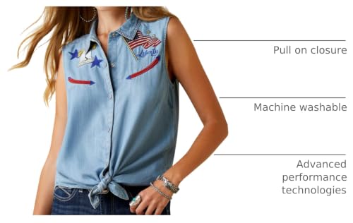 Image of ARIAT Women's Liberty Embroidered Top, Medium Denim Blue, Size X-Small